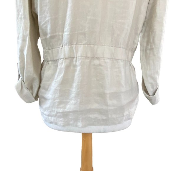 Ellen Tracy 100% Linen Jacket Oatmeal Tan Coastal Grandma Beach Cinch Resort-PL - Picture 12 of 16